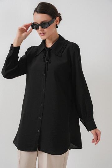 Fırfırlı Uzun Gömlek Tunik 5952 - Siyah