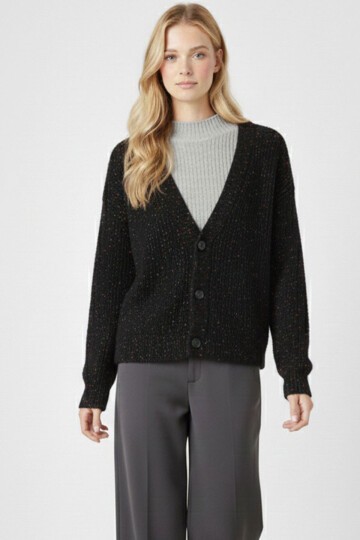 Kadın Crop Triko Hırka 15955 - Siyah