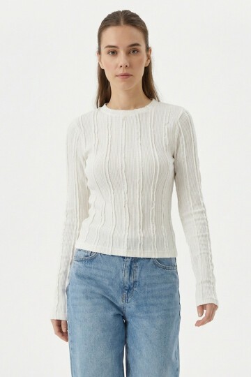 Kadın Dokulu Örme Bluz 980 - Beyaz