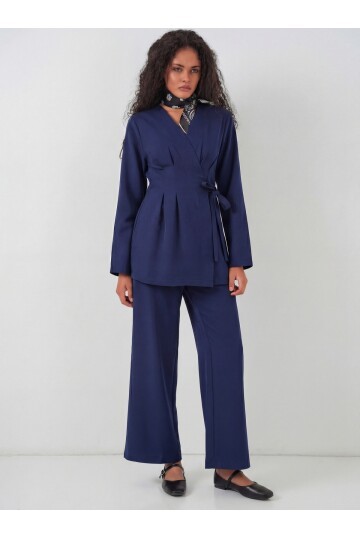 Kadın Kimono Pantolon Kumaş Takım 30054 - Lacivert