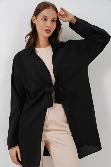 Kadın Salaş Bağcıklı Kimono 5981 - Siyah