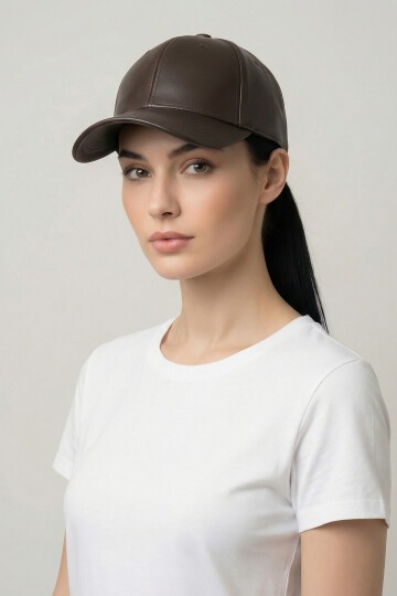 Kadın Suni Deri Şapka 010195 - Kahverengi