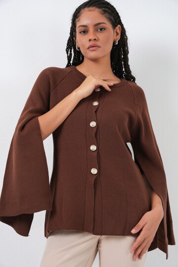 Kadın Triko Panço Hırka 15965 - Kahverengi