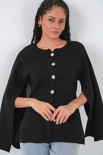 Kadın Triko Panço Hırka 15965 - Siyah