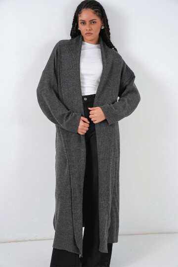 Kadın Uzun Oversize Triko Hırka 15924 - Antrasit