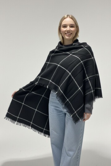 Kadın Yumuşak Dokulu Kalın Şal Atkı 15951 - Y.Siyah