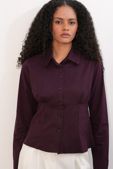 20231 Slim Fit Poplin Gömlek - Mürdüm