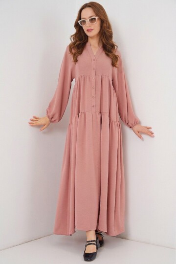 2423 Otantik Desenli Elbise - Pembe