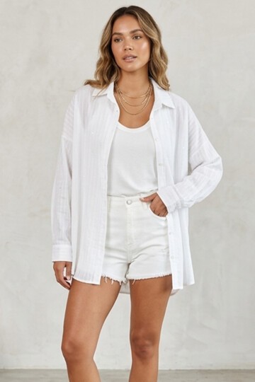 3900 Oversize Uzun Basic Gömlek - B.Beyaz