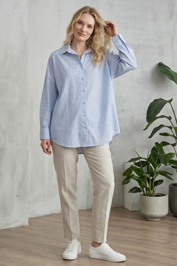 3900 Oversize Uzun Basic Gömlek - V. İndigo