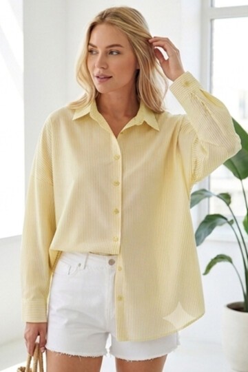 3900 Oversize Uzun Basic Gömlek - Y.Sarı
