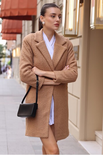 9082 Oversize Kaşe Kaban - Camel