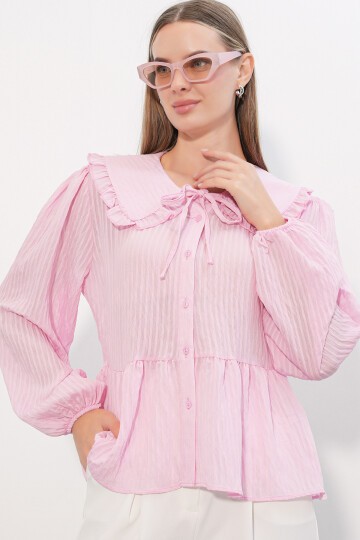 Kadın Bebe Yaka Gömlek Bluz 993 - Pembe