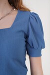 Merterium 0409 Kare Yaka Örme Bluz - İndigo