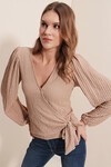 Merterium 0441 Anvelop Örme Bluz - Bej