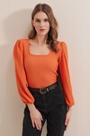 Merterium 0442 Uzun Kollu Bluz - Turuncu