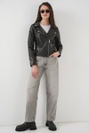 Merterium 1025 Suni Deri Biker Ceket - Siyah