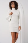 Merterium 15797 Balıkçı Yaka Triko Elbise - Beyaz