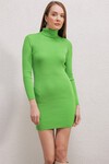Merterium 15797 Balıkçı Yaka Triko Elbise - Y.Yeşil