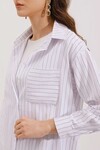 Merterium 20217 Cep Detaylı Çizgili Oversize Gömlek - Beyaz