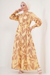Merterium 2145 Desenli Tesettür Elbise - Sarı