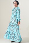 Merterium 2145 Desenli Tesettür Elbise - Turkuaz