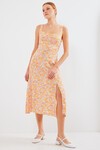 Merterium 2282 Yırtmaçlı Askılı Viskon Elbise - Turuncu