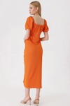 Merterium 2396 Yırtmaçlı Yazlık Örme Elbise - Turuncu