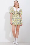 Merterium 2478 Çiçekli Mini Elbise - Sarı