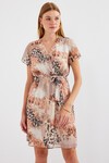 Merterium 2502 Kısa Kol Desenli Şifon Elbise - Bej