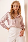 Merterium 3964 Hafif Dökümlü Saten Gömlek - Pudra