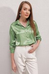 Merterium 3964 Hafif Dökümlü Saten Gömlek - Y.Yeşil