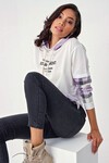 Merterium 4245 Ekose Detaylı Kapşonlu Sweatshirt - Beyaz