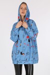 Merterium 4289 Kapüşonlu Oversize Sweatshirt - İndigo