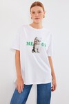 Merterium 4319 Baskılı Oversize Tişört - Beyaz