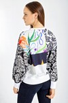Merterium 55318 Mix Desenli Oversize Sweatshırt - Beyaz
