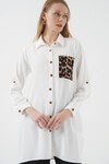 Merterium 5851 Cep Detaylı Gömlek Tunik - Beyaz