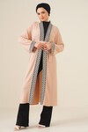 Merterium 5865 Nakışlı Örme Uzun Kimono - Bisküvi