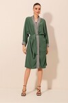 Merterium 5865 Nakışlı Örme Uzun Kimono - Zümrüt Yeşili