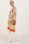 Merterium 5903 Desenli Viskon Elbise - Turuncu