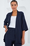 Merterium 6661 Kadın Çizgili Kimono İkili Takım - Lacivert