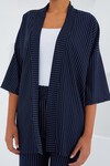 Merterium 6661 Kadın Çizgili Kimono İkili Takım - Lacivert