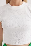 Merterium 919 Halter Yaka Crop Bluz - Beyaz