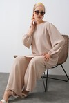 Merterium Kadın Ayrobin Tunik Pantolon Alt Üst Takım - Krem