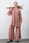 Merterium Kadın Ayrobin Tunik Pantolon Alt Üst Takım - Pudra