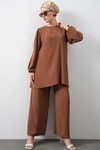 Merterium Kadın Ayrobin Tunik Pantolon Alt Üst Takım - Sütlü Kahve