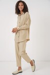 Merterium Kadın Bej Oversize Keten Alt Üst Takım 6622