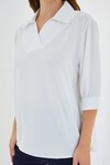 Merterium Kadın Beyaz Gömlek Yaka Saten Bluz 0493