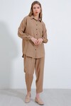 Merterium Kadın Camel Oversize Keten Alt Üst Takım 6622