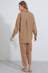Merterium Kadın Camel Oversize Keten Alt Üst Takım 6622